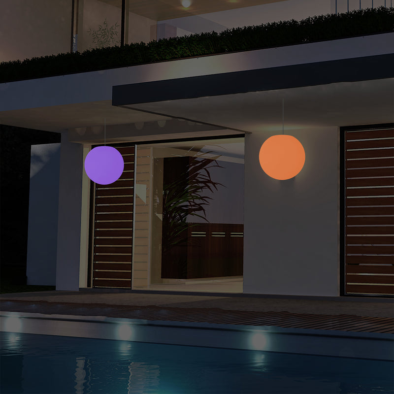 Garden Patio LED Pendant Lamp, Mains Powered 20cm Sphere Suspension Lamp, RGB