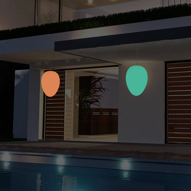 Mains Operated Garden Patio Ceiling Light, 37cm LED Egg Hanging Lamp, RGB