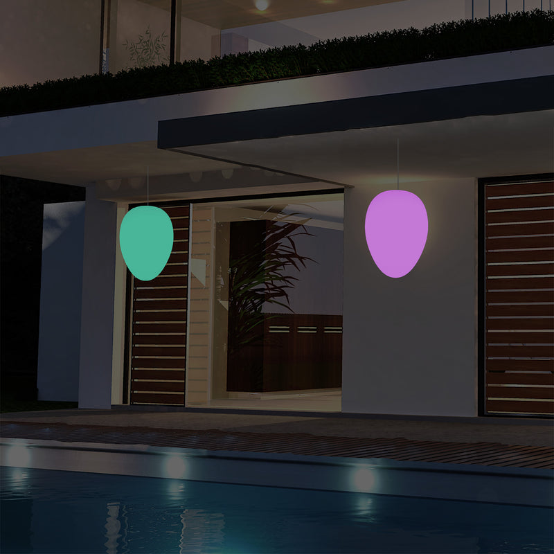 Mains Operated Garden Patio Ceiling Light, 37cm LED Egg Hanging Lamp, RGB