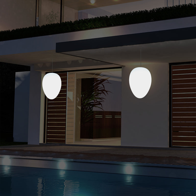 Mains Operated Garden Patio Ceiling Light, 37cm LED Egg Hanging Lamp, RGB