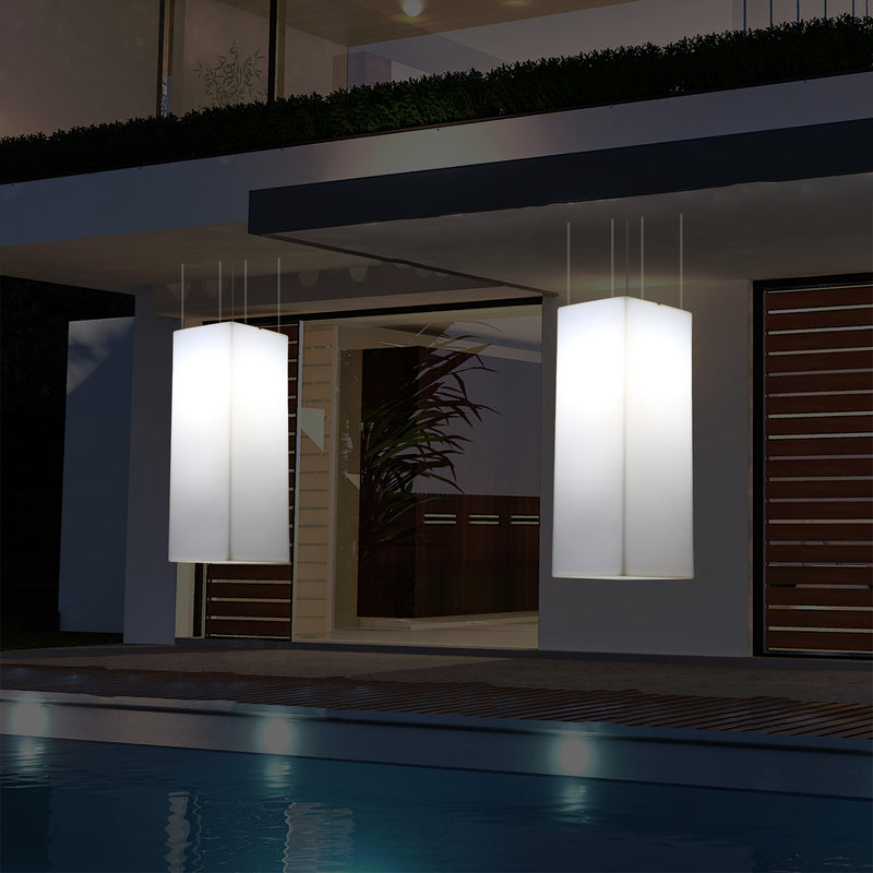Garden Patio LED Hanging Lamp, Mains Powered 80x30cm Rectangle Suspension Lamp, RGB