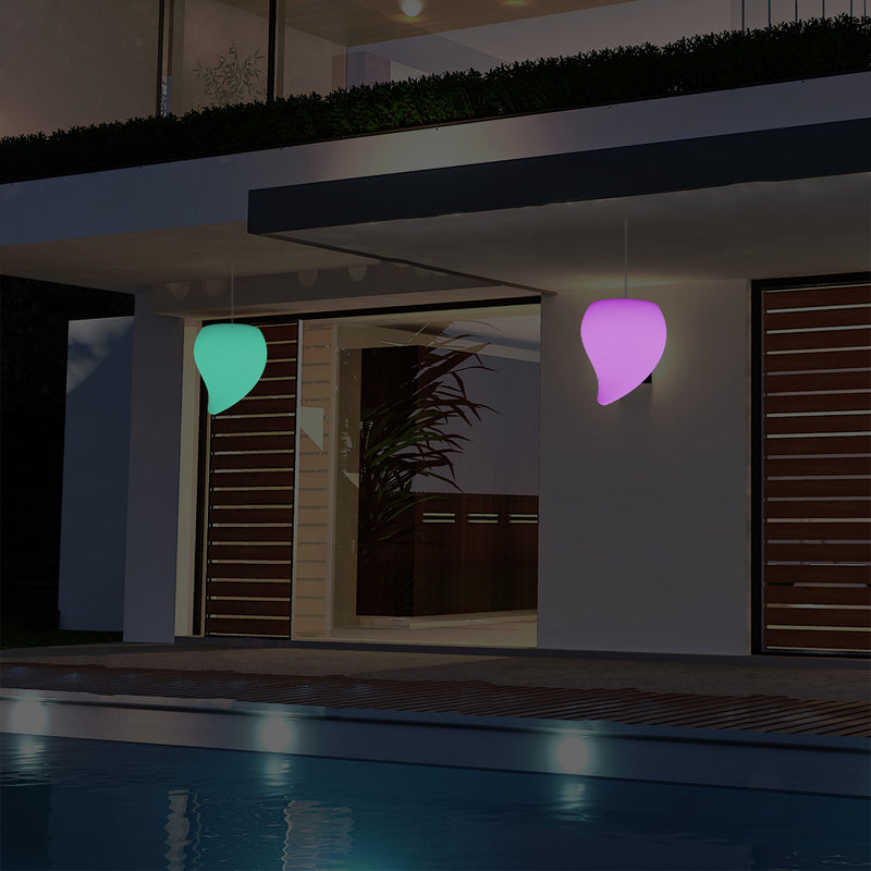 Outdoor Balcony LED Hanging Lamp, Mains Powered 20cm Tear Drop Suspension Lamp, Multicolour