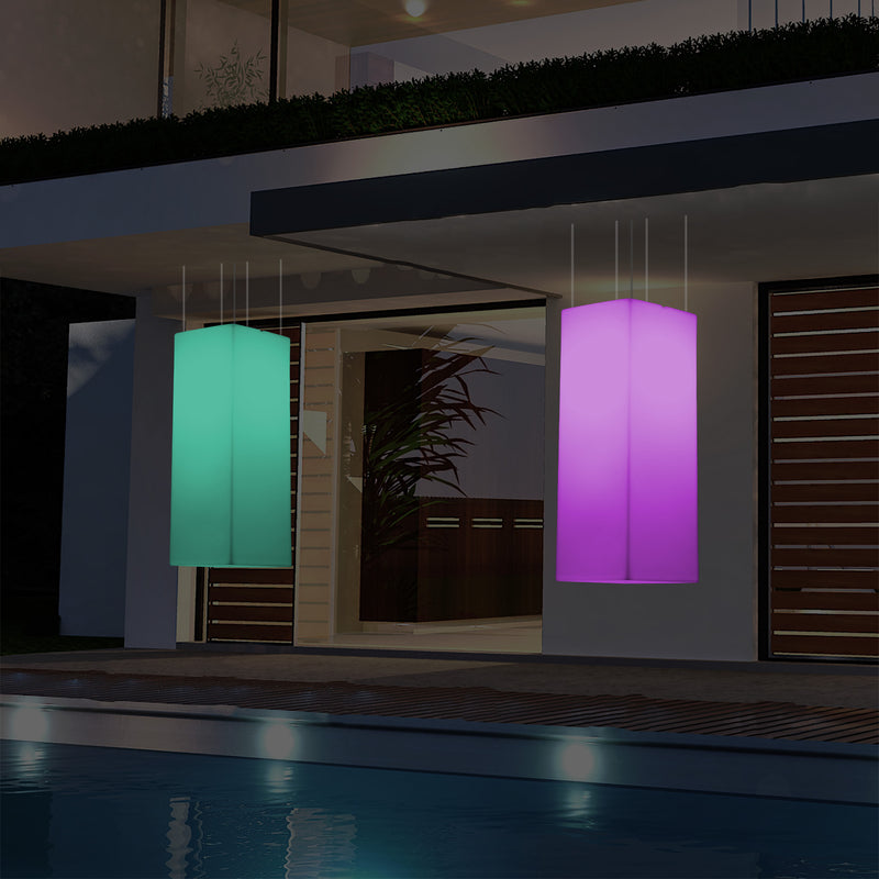 Garden Patio LED Hanging Lamp, Mains Powered 80x30cm Rectangle Suspension Lamp, RGB