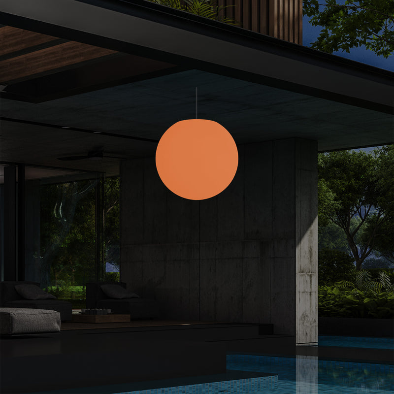 External Balcony Suspension Light, Mains Powered LED Ceiling Lamp, 30cm Orb, Multicolour
