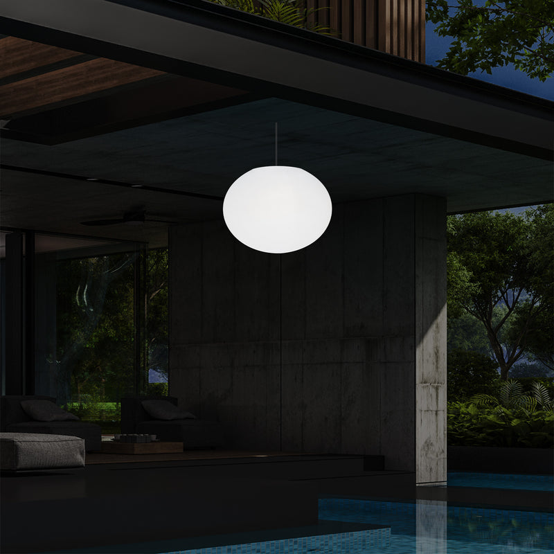 External Veranda Suspension Light, Mains Powered LED Ceiling Lamp, 27cm Oval Ellipse, RGB