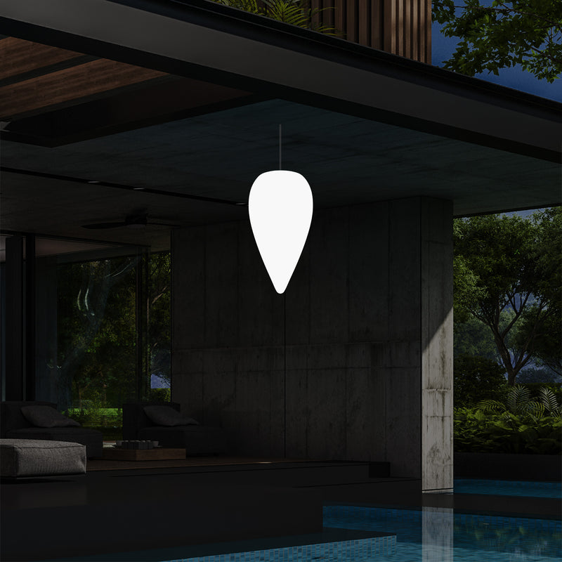 Outdoor Terrace Hanging Light, Mains Powered LED Ceiling Lamp, 37cm Water Drop, RGB