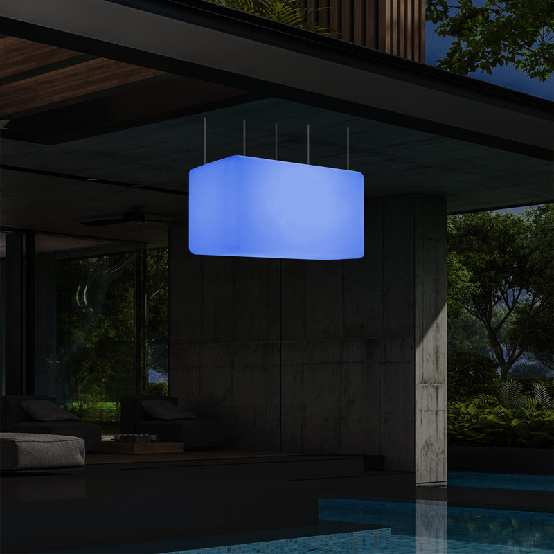 Mains Operated Outdoor Garden Ceiling Light, 55x35 cm LED Linear Island Hanging Lamp, RGB