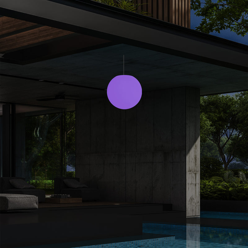 Garden Patio LED Pendant Lamp, Mains Powered 20cm Sphere Suspension Lamp, RGB