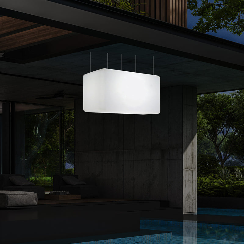 Mains Operated Outdoor Garden Ceiling Light, 55x35 cm LED Linear Island Hanging Lamp, RGB