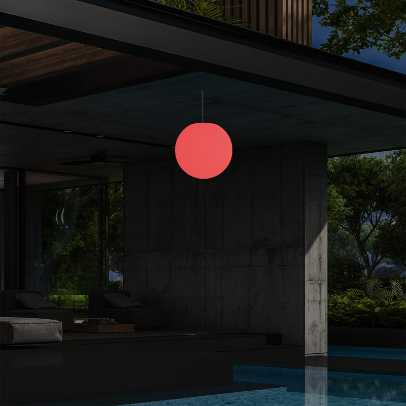 Mains Operated Outdoor Veranda Ceiling Light, 25cm LED Globe Hanging Lamp, Colour Changing