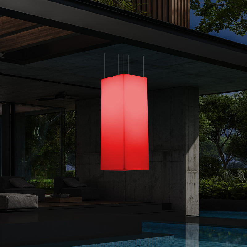 Garden Patio LED Hanging Lamp, Mains Powered 80x30cm Rectangle Suspension Lamp, RGB