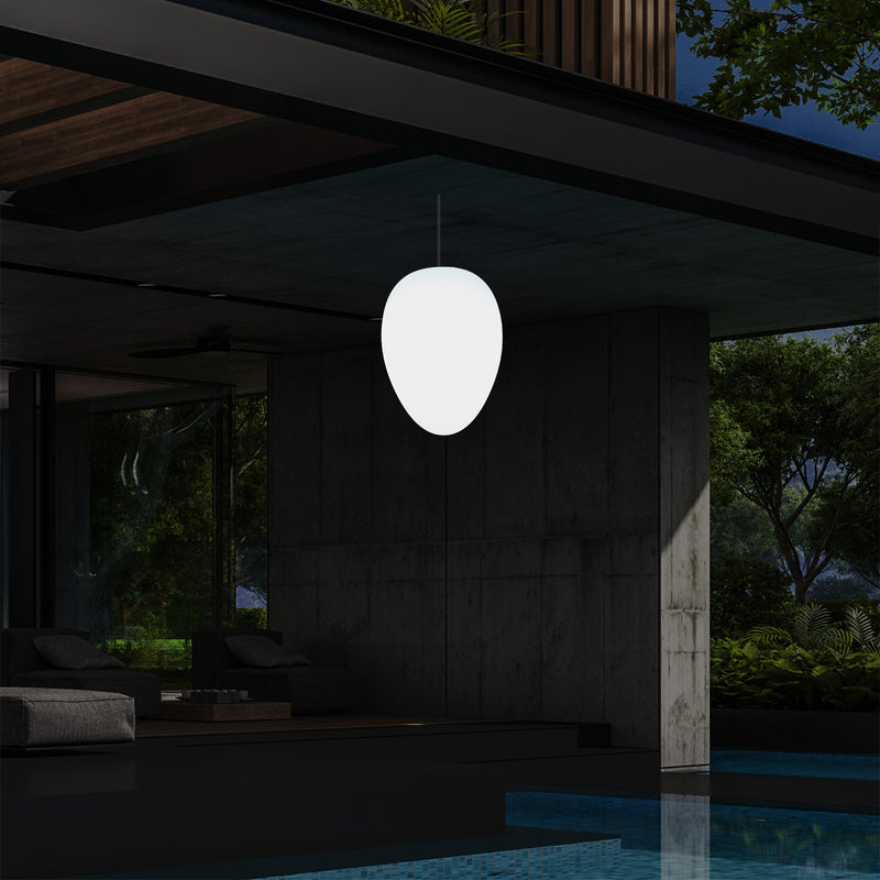 Mains Operated Garden Patio Ceiling Light, 37cm LED Egg Hanging Lamp, RGB