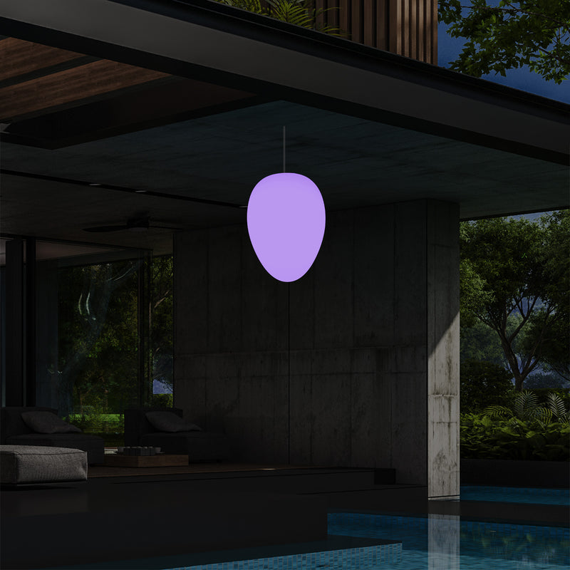 Mains Operated Garden Patio Ceiling Light, 37cm LED Egg Hanging Lamp, RGB
