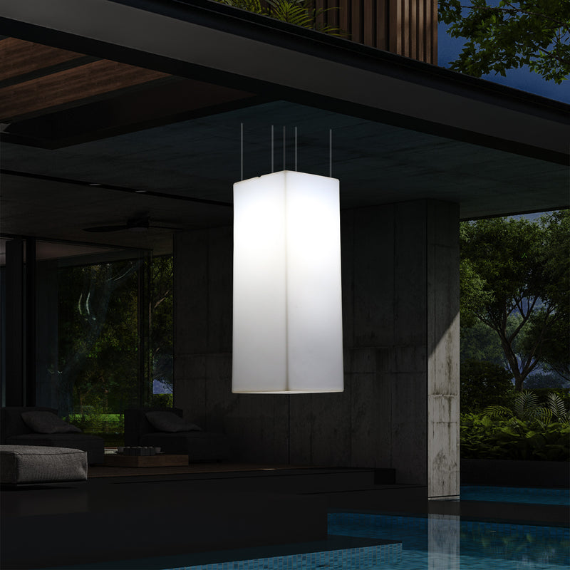Garden Patio LED Hanging Lamp, Mains Powered 80x30cm Rectangle Suspension Lamp, RGB