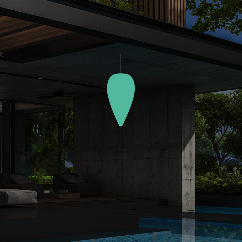 Outdoor Terrace Hanging Light, Mains Powered LED Ceiling Lamp, 37cm Water Drop, RGB