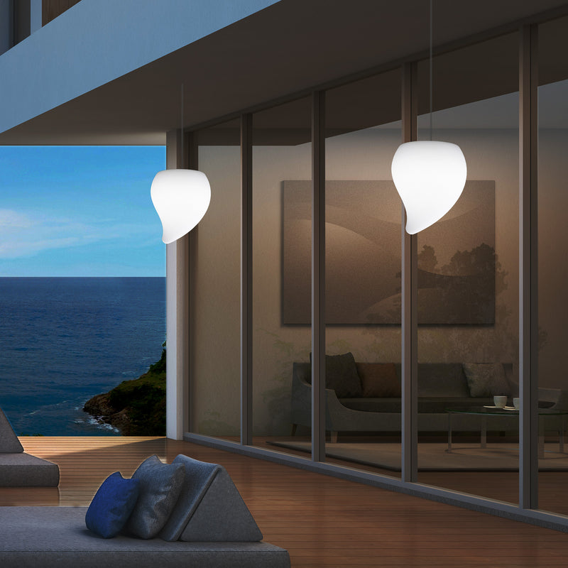Outdoor Balcony LED Hanging Lamp, Mains Powered 20cm Tear Drop Suspension Lamp, Multicolour
