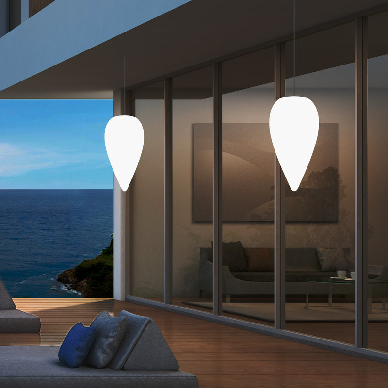 Outdoor Terrace Hanging Light, Mains Powered LED Ceiling Lamp, 37cm Water Drop, RGB