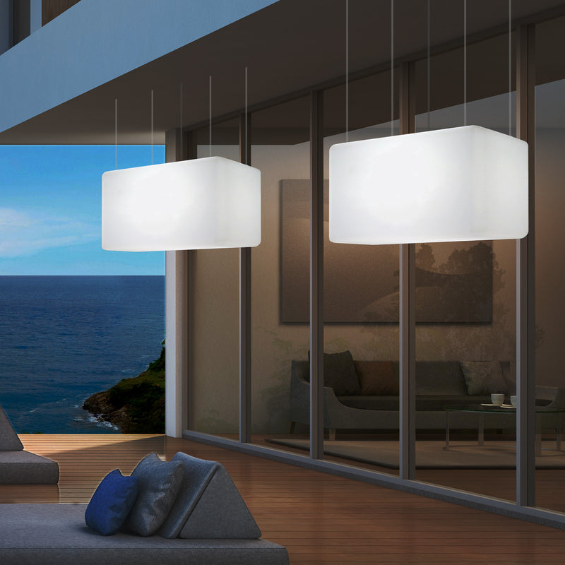 Mains Operated Outdoor Garden Ceiling Light, 55x35 cm LED Linear Island Hanging Lamp, RGB