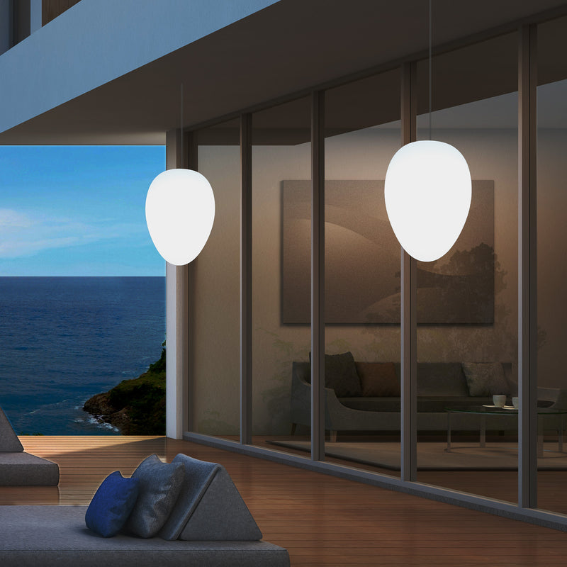 Mains Operated Garden Patio Ceiling Light, 37cm LED Egg Hanging Lamp, RGB