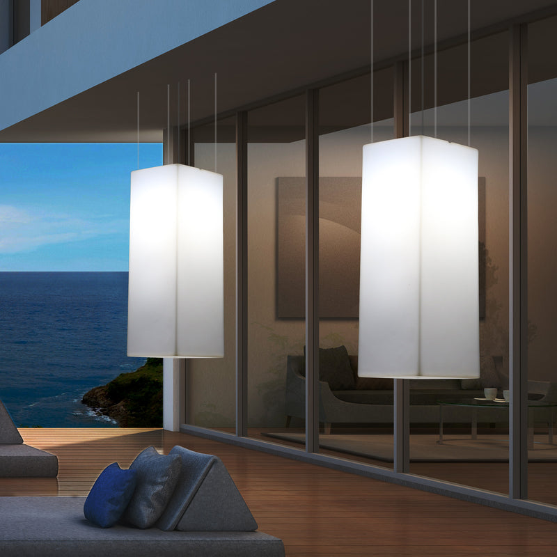 Garden Patio LED Hanging Lamp, Mains Powered 80x30cm Rectangle Suspension Lamp, RGB