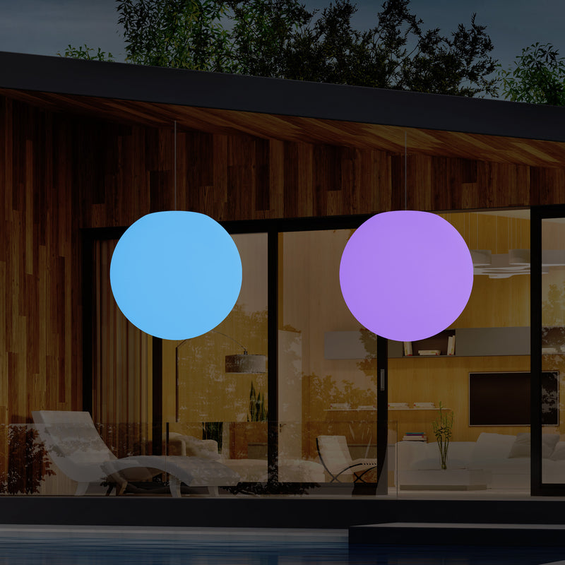 Mains Operated Outdoor Garden Ceiling Light, 50cm LED Sphere Pendant Lamp, Multi Colour