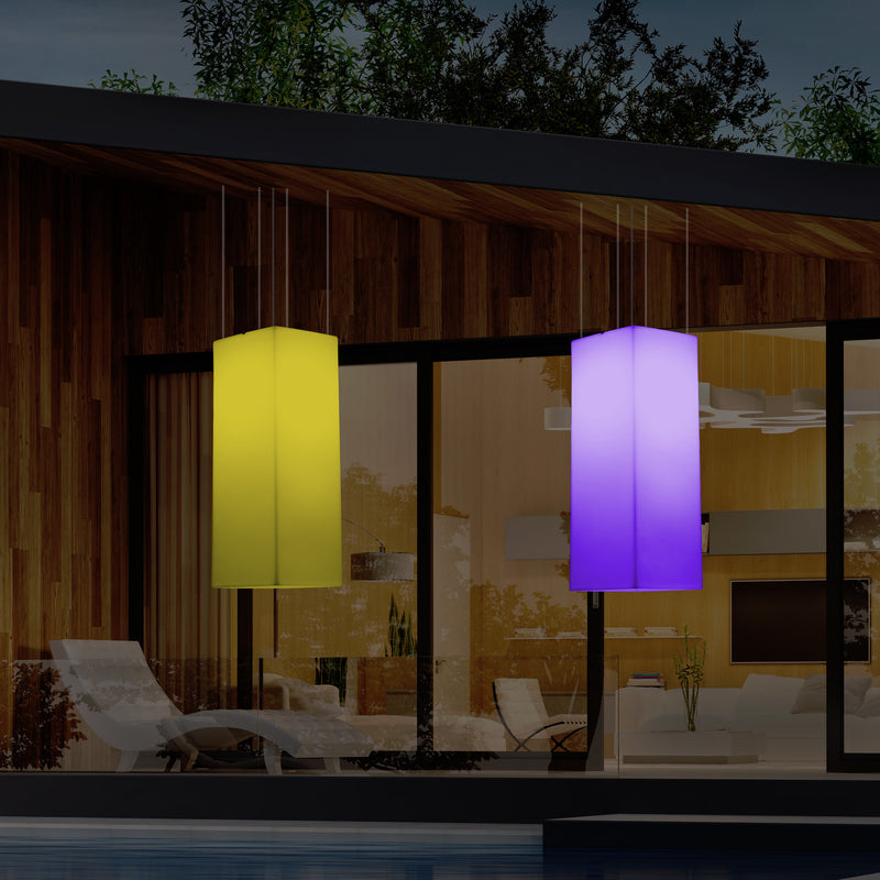 Garden Patio LED Hanging Lamp, Mains Powered 80x30cm Rectangle Suspension Lamp, RGB