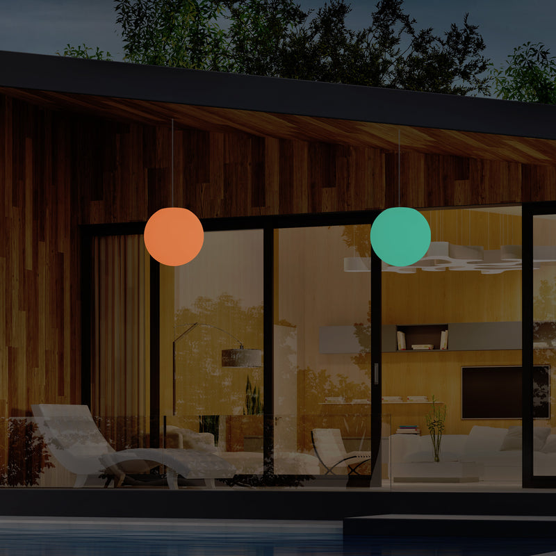 Garden Patio LED Pendant Lamp, Mains Powered 20cm Sphere Suspension Lamp, RGB