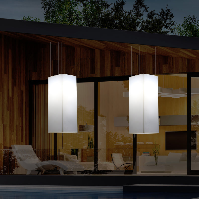 Garden Patio LED Hanging Lamp, Mains Powered 80x30cm Rectangle Suspension Lamp, RGB