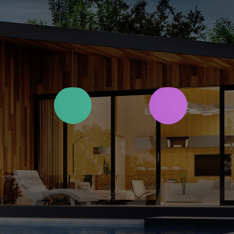 Outdoor Terrace LED Hanging Lamp, Mains Powered 40cm Ball Suspension Lamp, 5V Low Voltage