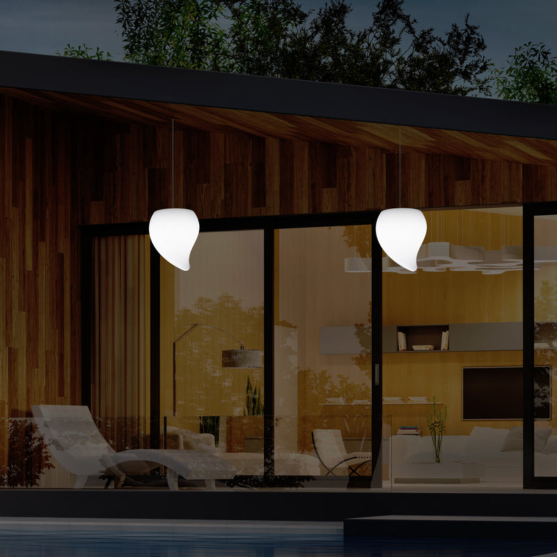 Outdoor Balcony LED Hanging Lamp, Mains Powered 20cm Tear Drop Suspension Lamp, Multicolour