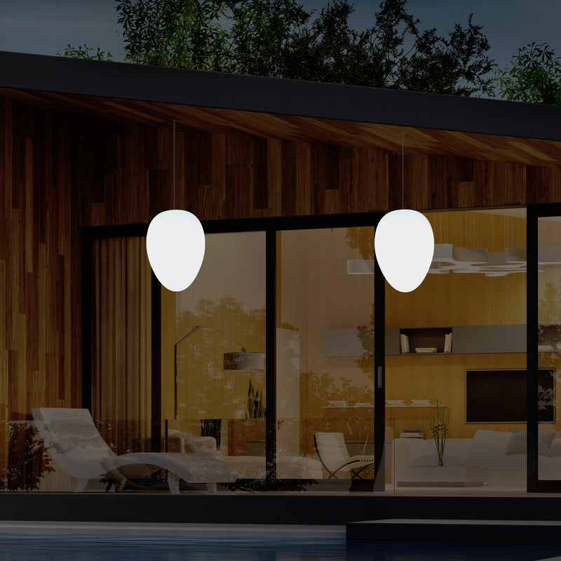 Mains Operated Garden Patio Ceiling Light, 37cm LED Egg Hanging Lamp, RGB