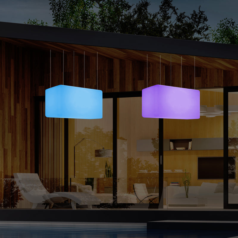 Mains Operated Outdoor Garden Ceiling Light, 55x35 cm LED Linear Island Hanging Lamp, RGB