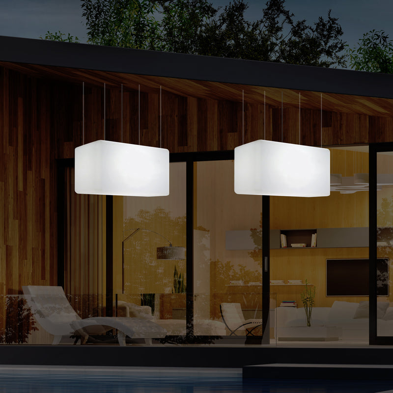 Mains Operated Outdoor Garden Ceiling Light, 55x35 cm LED Linear Island Hanging Lamp, RGB