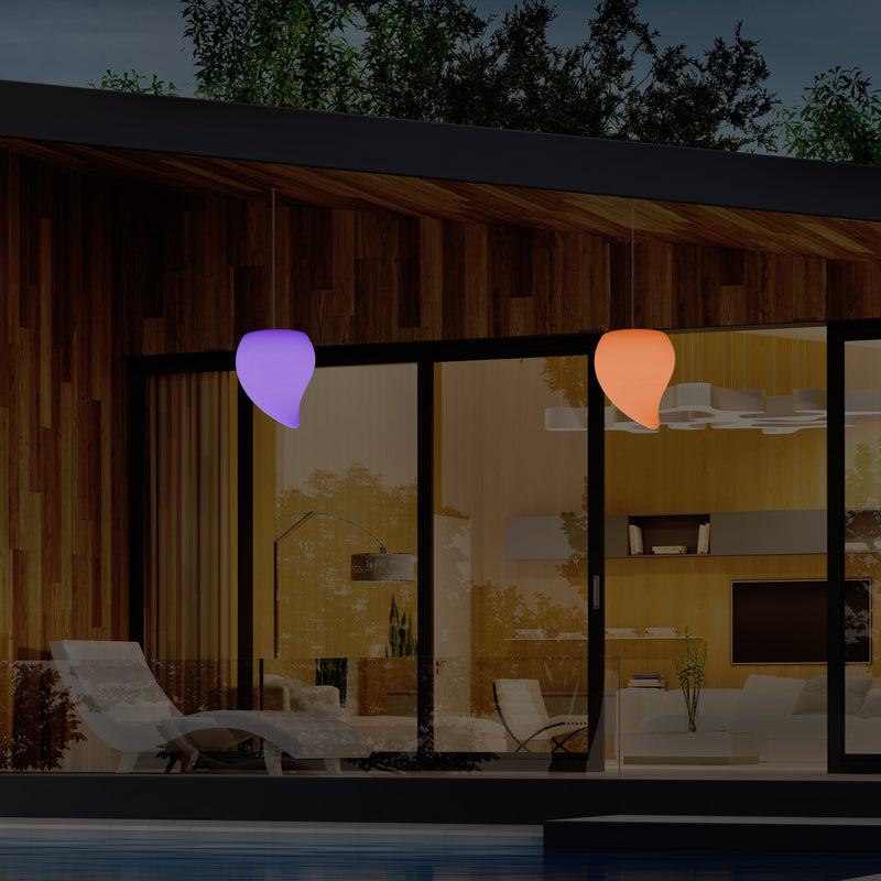 Outdoor Balcony LED Hanging Lamp, Mains Powered 20cm Tear Drop Suspension Lamp, Multicolour