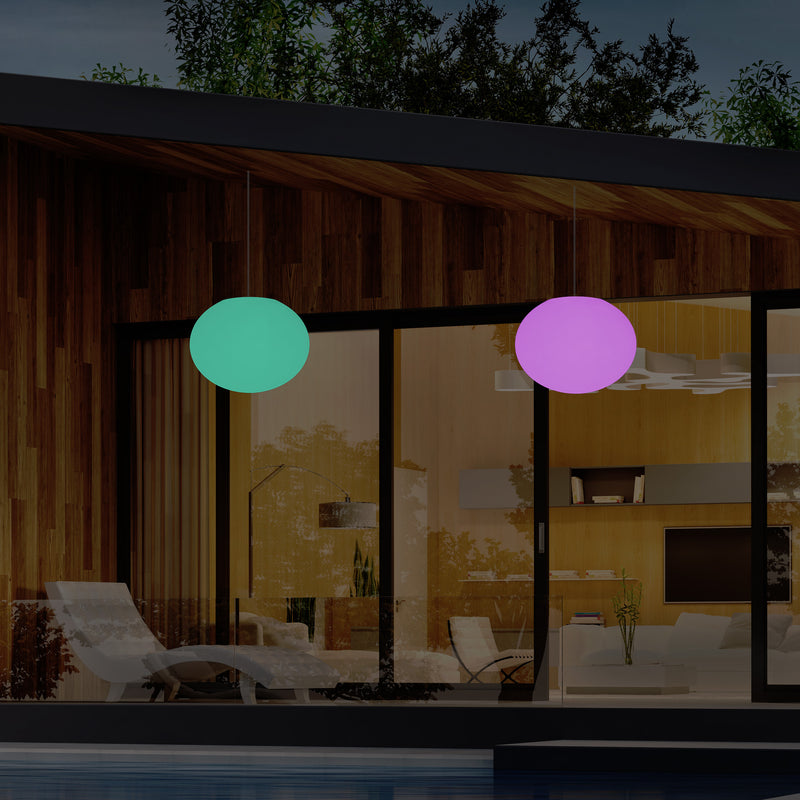 External Veranda Suspension Light, Mains Powered LED Ceiling Lamp, 27cm Oval Ellipse, RGB