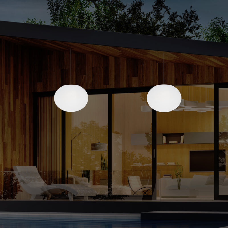 External Veranda Suspension Light, Mains Powered LED Ceiling Lamp, 27cm Oval Ellipse, RGB