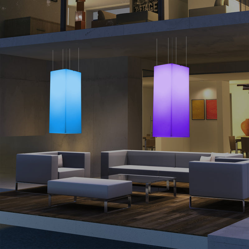 Garden Patio LED Hanging Lamp, Mains Powered 80x30cm Rectangle Suspension Lamp, RGB