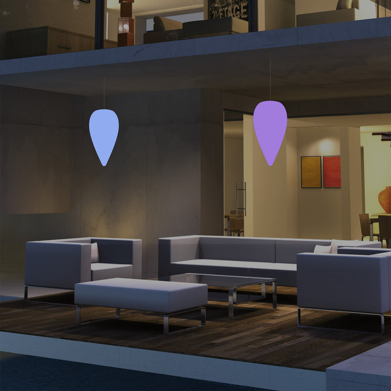 Outdoor Terrace Hanging Light, Mains Powered LED Ceiling Lamp, 37cm Water Drop, RGB