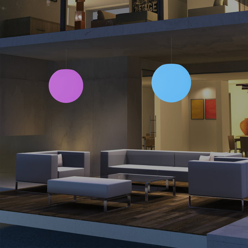 External Balcony Suspension Light, Mains Powered LED Ceiling Lamp, 30cm Orb, Multicolour