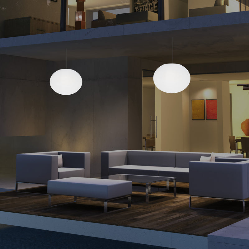 External Veranda Suspension Light, Mains Powered LED Ceiling Lamp, 27cm Oval Ellipse, RGB