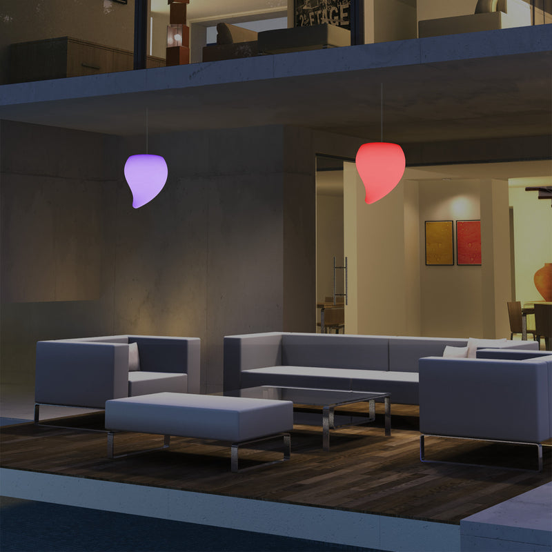 Outdoor Balcony LED Hanging Lamp, Mains Powered 20cm Tear Drop Suspension Lamp, Multicolour