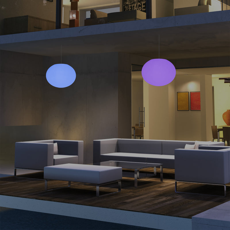 External Veranda Suspension Light, Mains Powered LED Ceiling Lamp, 27cm Oval Ellipse, RGB
