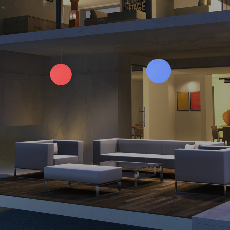 Garden Patio LED Pendant Lamp, Mains Powered 20cm Sphere Suspension Lamp, RGB