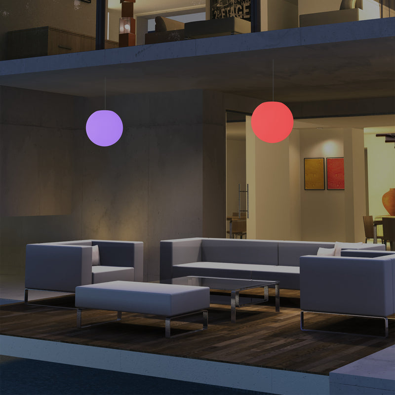 Mains Operated Outdoor Veranda Ceiling Light, 25cm LED Globe Hanging Lamp, Colour Changing