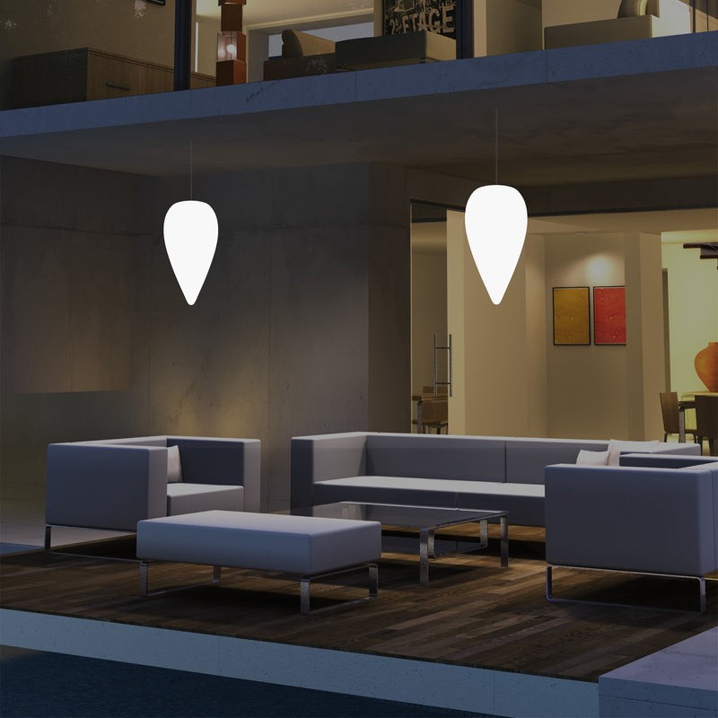 Outdoor Terrace Hanging Light, Mains Powered LED Ceiling Lamp, 37cm Water Drop, RGB