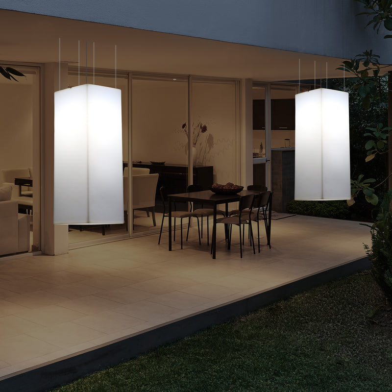 Garden Patio LED Hanging Lamp, Mains Powered 80x30cm Rectangle Suspension Lamp, RGB