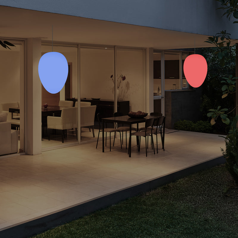 Mains Operated Garden Patio Ceiling Light, 37cm LED Egg Hanging Lamp, RGB