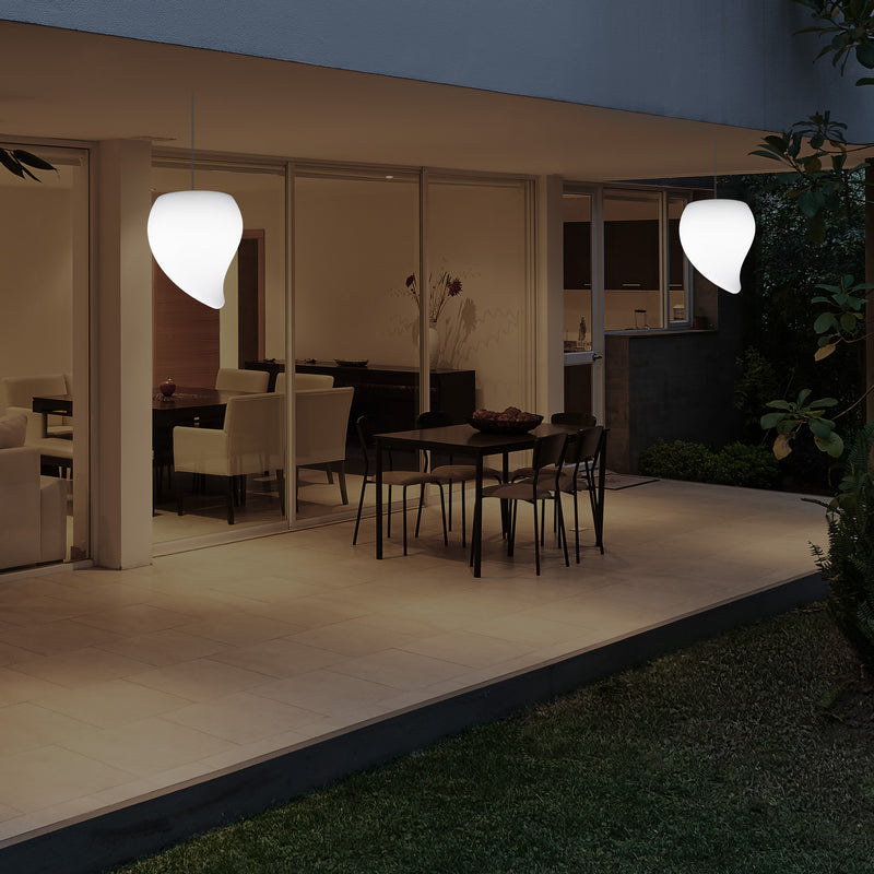 Outdoor Balcony LED Hanging Lamp, Mains Powered 20cm Tear Drop Suspension Lamp, Multicolour