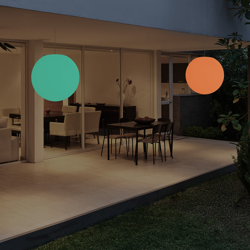 External Balcony Suspension Light, Mains Powered LED Ceiling Lamp, 30cm Orb, Multicolour