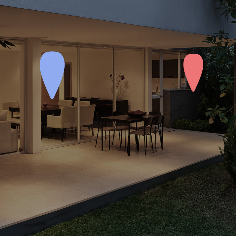 Outdoor Terrace Hanging Light, Mains Powered LED Ceiling Lamp, 37cm Water Drop, RGB